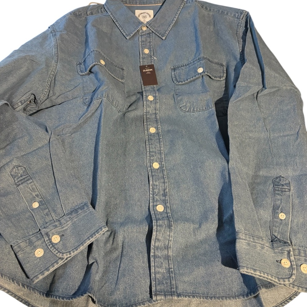 NWT Dubinik Men's Light Blue Denim Long Sleeve Shirt - Size 2XL - Two Pocket - Picture 3 of 4